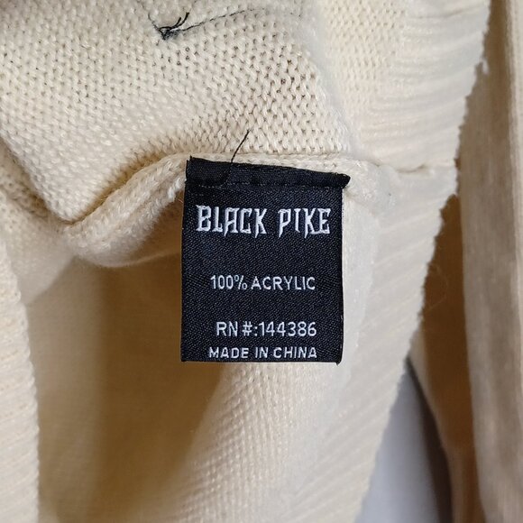 Black Pike Nasa Bear Sweater Mens XL Beige Knit Long Sleeve Blokecore Striped - Picture 8 of 9